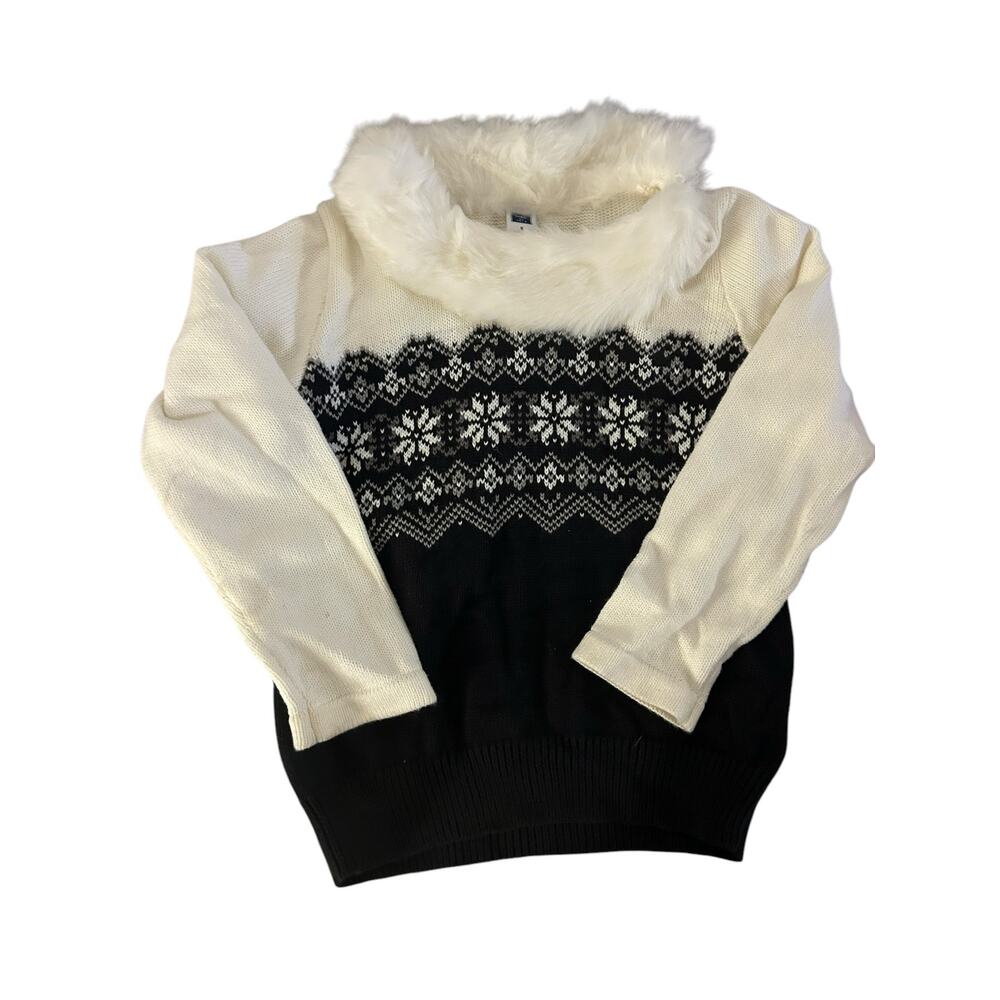 Janie and Jack black and white sweater with fur collar size  5